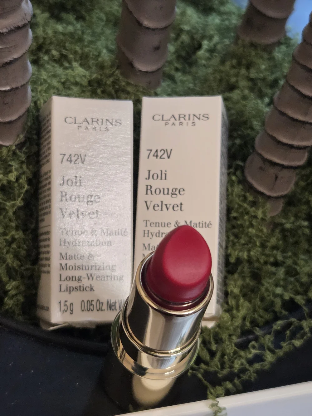 2x Clarins Joli Rouge Velvet Lipstick 742V Joli Rouge Velvet 0.05 oz 1.5g